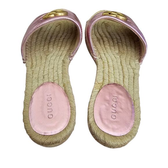 Gucci GG Quilted Leather Espadrille Flat Slide Sandal Size 37 US 7 Metallic Pink - Picture 4 of 8
